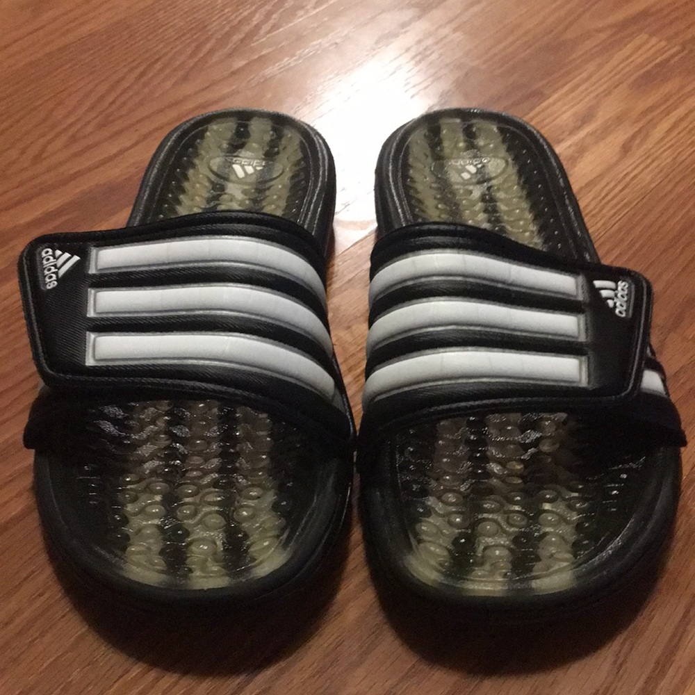 Adidas Adissage black and white slides, size 6